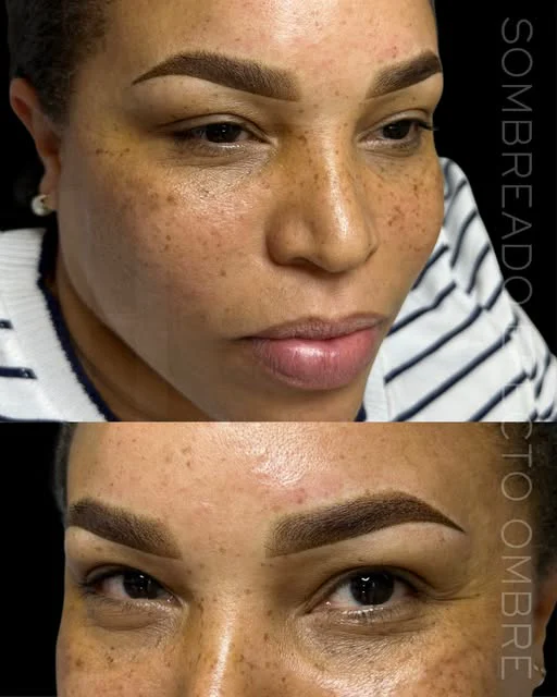 Cejas con sombreado Ombré sobre piel morena con pecas