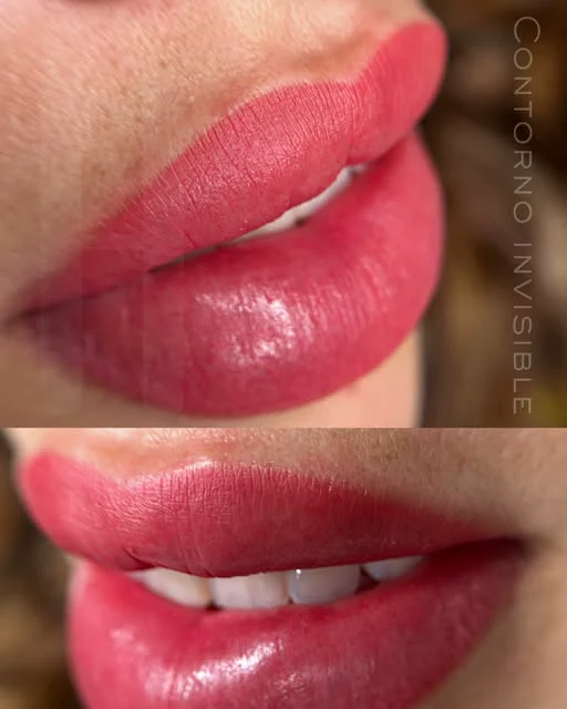 Labios con contorno invisible, primer plano